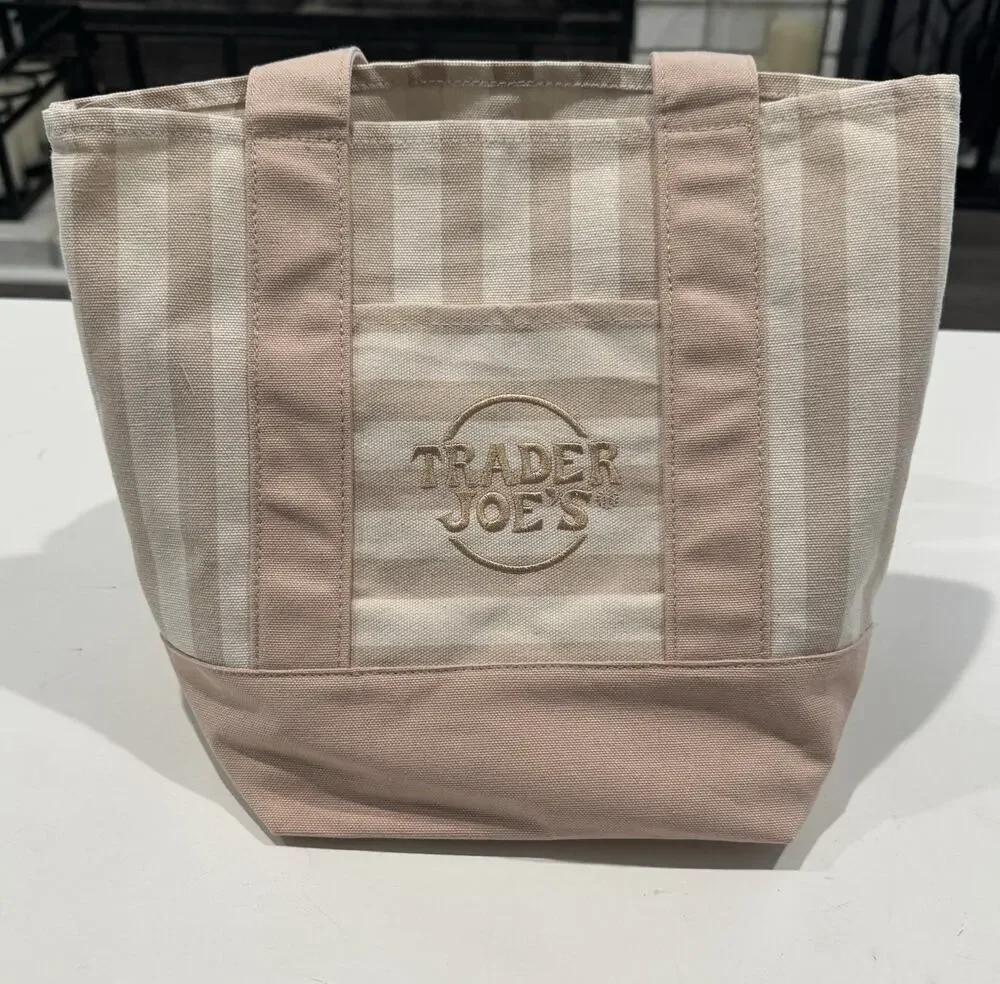 TAN Trader Joe’s Limited Edition 2026 Mini Stripe Canvas Tote Bag NEW